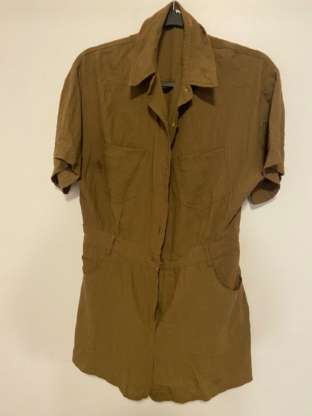 Zara Olive-Brown Short-Sleeve Shirt Jacket